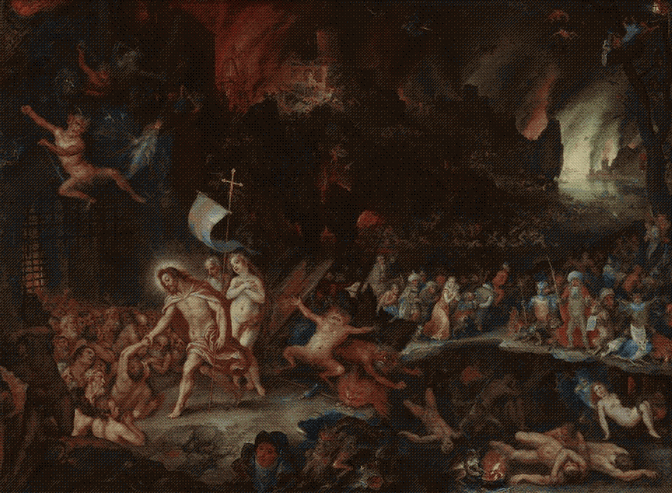 painting of Jesus in the underworld surrounded by the dead and demons