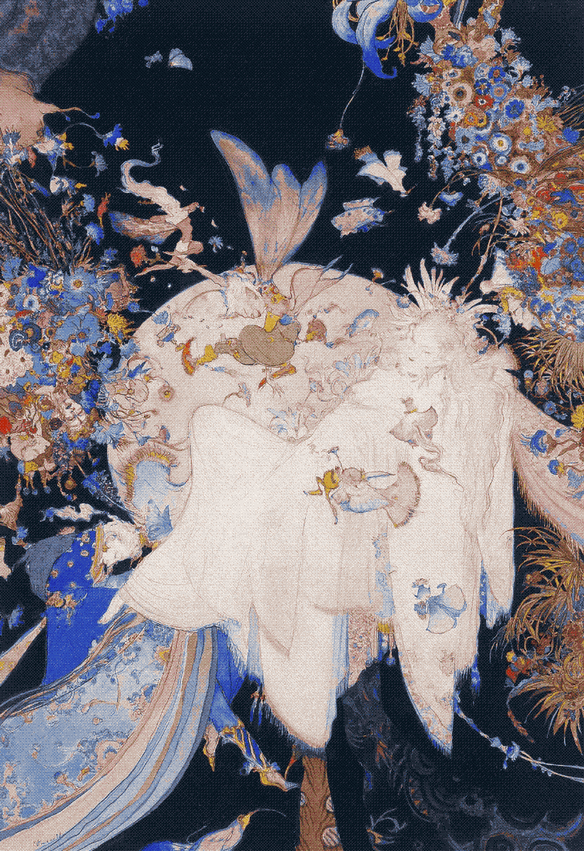 illustration of a woman surrounded by fairies