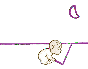 illustration of a little boy drawing on the ground with a purple crayon