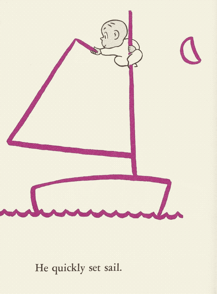 illustration of a little boy drawing a window in purple crayon