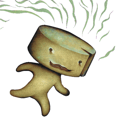 illustration of a figure made of cheese running, with stink lines coming from him