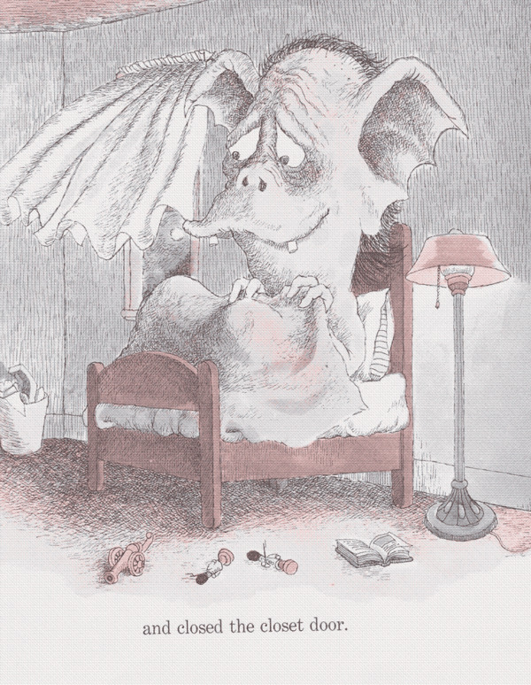 illustration of a monster trying to hide under the bedcovers in fear