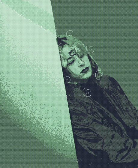 animated image of a woman with a third eye