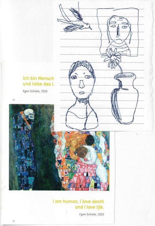 Vienna collage - sketch of a painting, page from art museum brochure