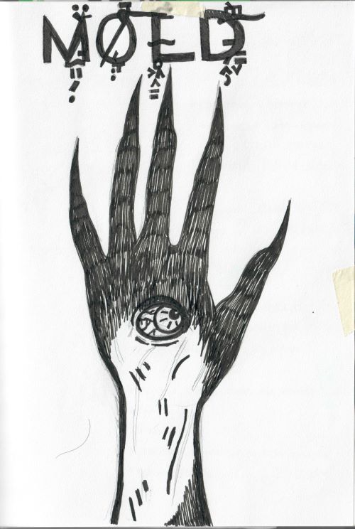 ink sketch of a clawed hand with an eye in it and the title MOLD