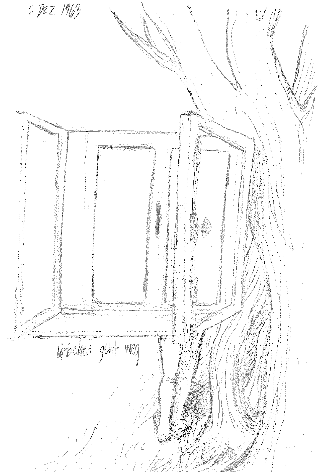 sketch of a window floating in mid-air, with legs portruding from the bottom